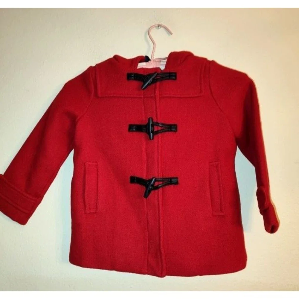NWT Baby Gap Girls Red Wool Blend Hooded Coat Toggle Buttons Toddler Size 5T